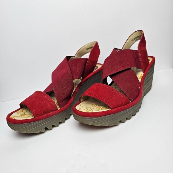 Fly London Yaji888fly Copido Red Wedge Slingback Open Toe Heels, 36, - Picture 1 of 9